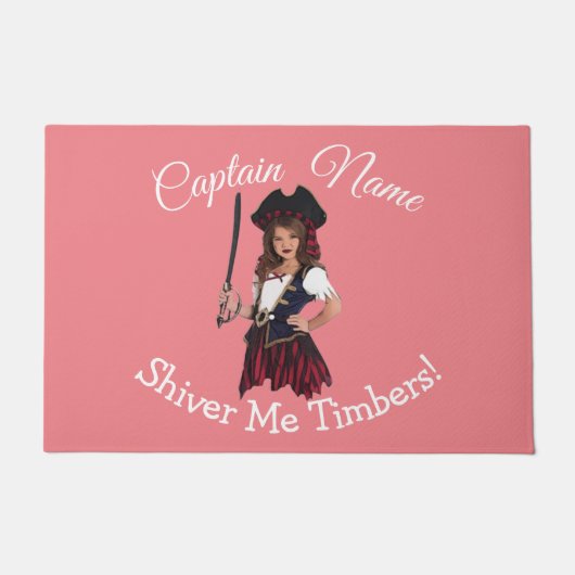 Fun Pink Girl Pirate Deurmat (Voorkant)