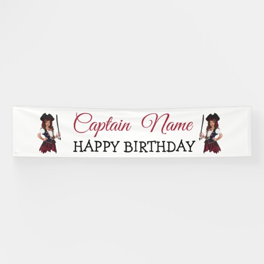 Fun Pink Girl Pirate HAPPY BIRTHDAY Banner (Horizontaal)