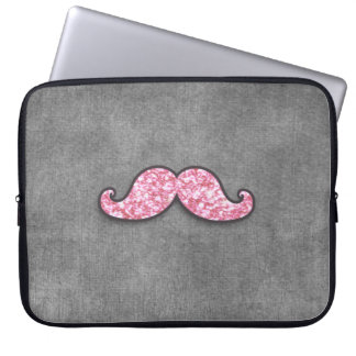 FUN PINK GLITTER MUSTACHE GRAY CHALKBOARD LAPTOP SLEEVE
