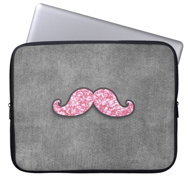 FUN PINK GLITTER MUSTACHE GRAY CHALKBOARD LAPTOP SLEEVE (Voorkant)