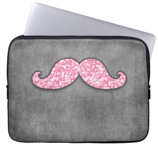 FUN PINK GLITTER MUSTACHE GRAY CHALKBOARD LAPTOP SLEEVE