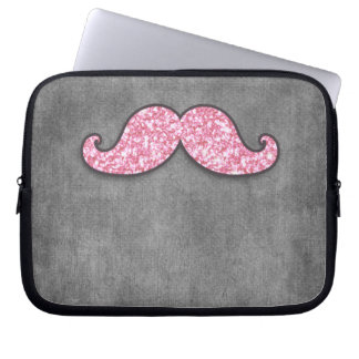 FUN PINK GLITTER MUSTACHE GRAY CHALKBOARD LAPTOP SLEEVE