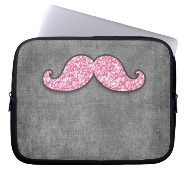 FUN PINK GLITTER MUSTACHE GRAY CHALKBOARD LAPTOP SLEEVE (Voorkant)