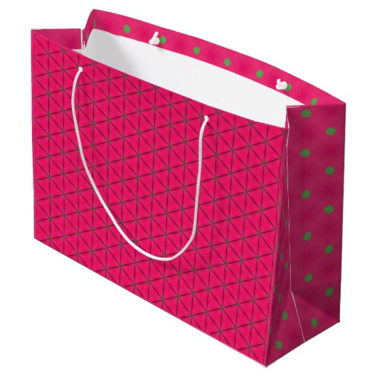 Fun Pink & Green Modern Design Large Gift Bag Groot Cadeauzakje (Achterkant Gekanteld)