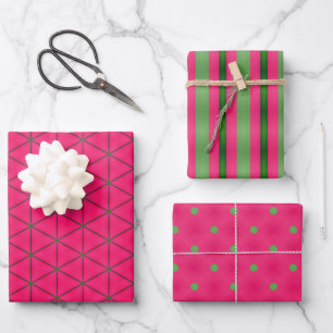 Fun Pink & Green Modern Stripes en Polka Dots Inpakpapier Vel