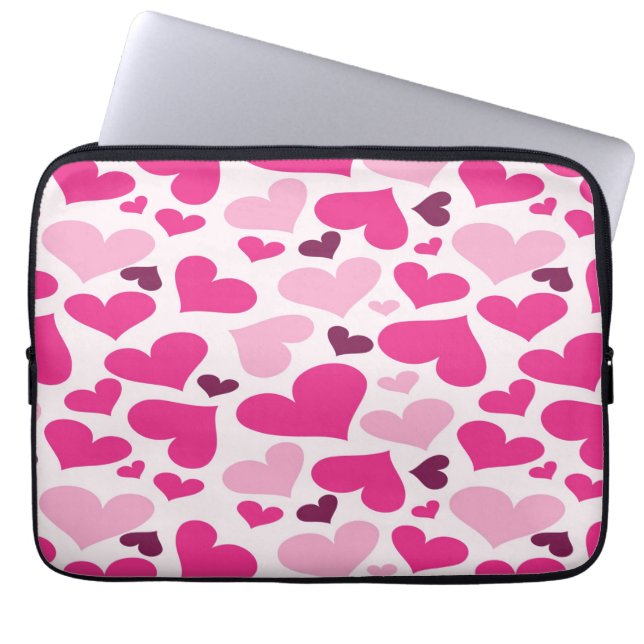 Fun Pink Hearts Pattern-laptophoes Laptop Sleeve (Voorkant)