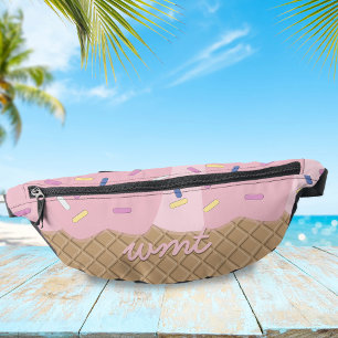 Fun Pink Ice Cream Cone Monogramme Fanny Pack