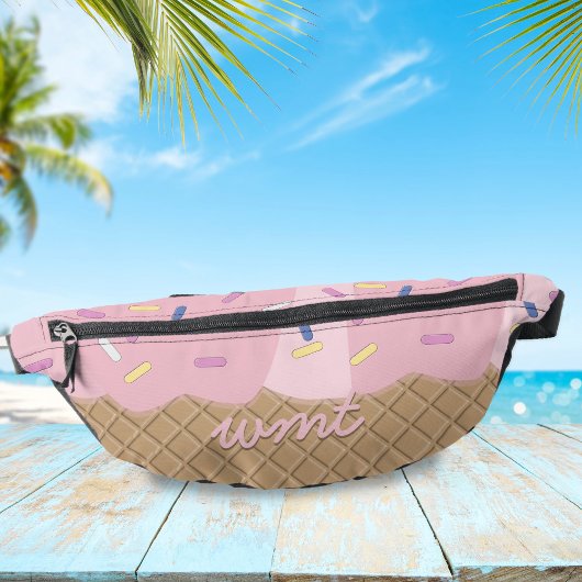 Fun Pink Ice Cream Cone Monogramme Fanny Pack