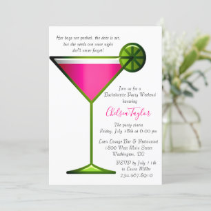 Fun Pink Martini Cocktail Hour Bachelorette Party Kaart