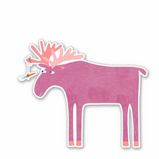 Fun Pink Moose Sticker (Voorkant)