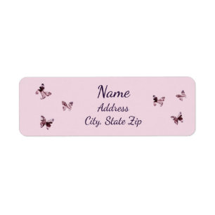 Fun Pink Paars Satin Butterflies Patroonadres Etiket