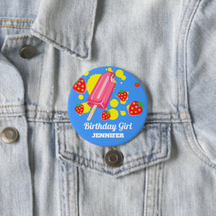 Fun Pink Popsicle and Strawberries Birthday Girl Ronde Button 7,6 Cm