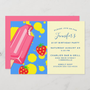 Fun Pink Popsicle and Strawberries Birthday Kaart