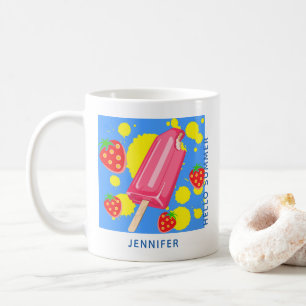 Fun Pink Popsicle en aardbeien Hallo zomer Koffiemok