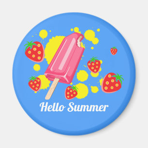 Fun Pink Popsicle en aardbeien Hallo zomer Magneet
