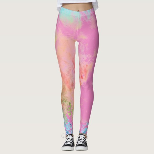 Fun Pink Rainbow Tie Dye Leggings (Voorkant)