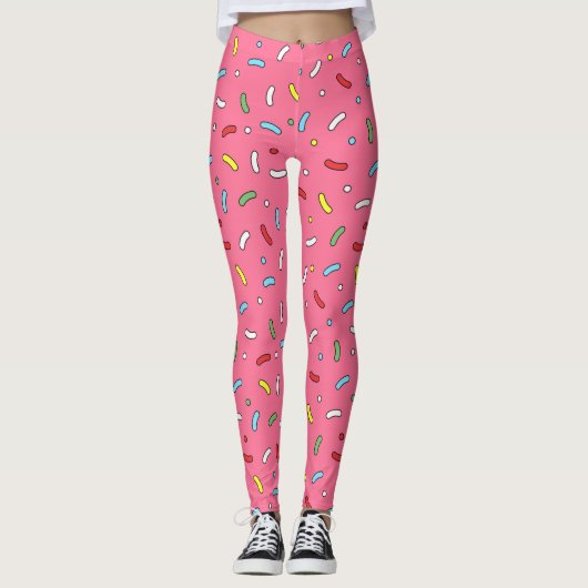 Fun Pink Snoep Sprinkles Patroon Leggings (Voorkant)