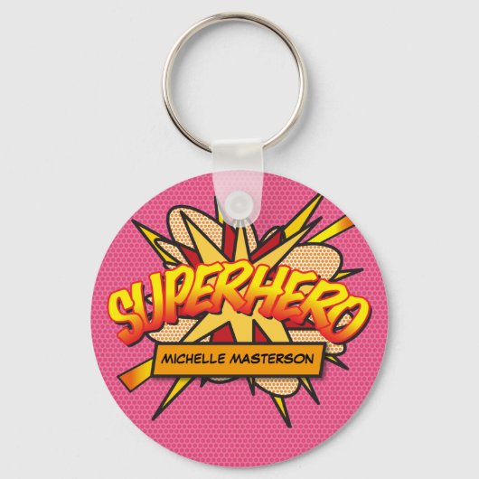 Fun Pink Specialized Comic Book SUPERHERO Sleutelhanger (Voorkant)