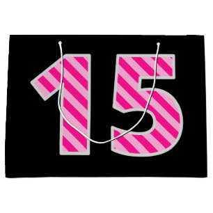 Fun Pink Striped "15"; Happy 15th Birthday; naam Groot Cadeauzakje
