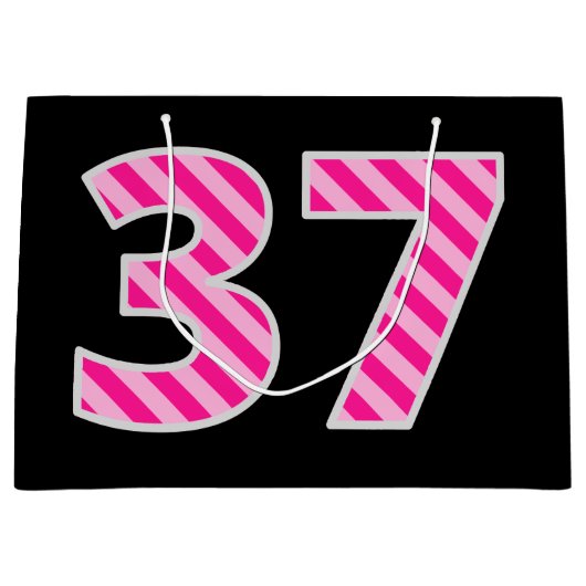 Fun Pink Striped "37"; Happy 37th Birthday; naam Groot Cadeauzakje (Voorkant)