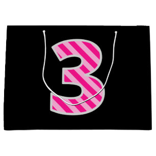Fun Pink Striped "3"; Happy 3rd Birthday; naam Groot Cadeauzakje