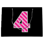 Fun Pink Striped "4"; Happy 4th Birthday; naam Groot Cadeauzakje (Voorkant)