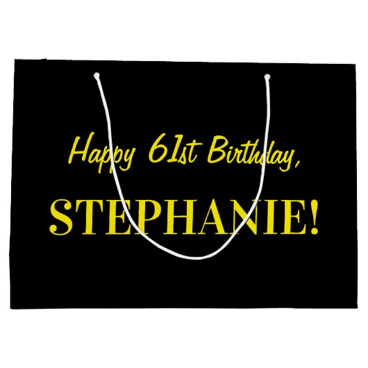 Fun Pink Striped "61"; Happy 61st Birthday; naam Groot Cadeauzakje (Achterkant)