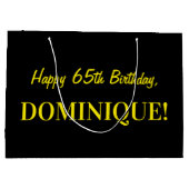 Fun Pink Striped "65"; Happy 65th Birthday; naam Groot Cadeauzakje (Achterkant)