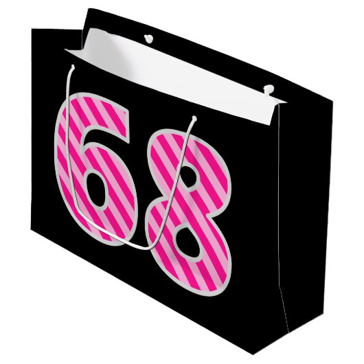 Fun Pink Striped "68"; Happy 68th Birthday; naam Groot Cadeauzakje (Voorkant Gekanteld)