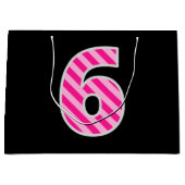 Fun Pink Striped "6"; Happy 6th Birthday; naam Groot Cadeauzakje (Voorkant)