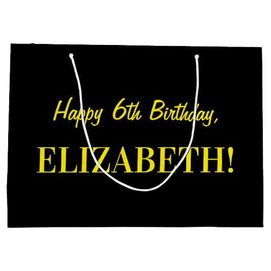 Fun Pink Striped "6"; Happy 6th Birthday; naam Groot Cadeauzakje (Achterkant)