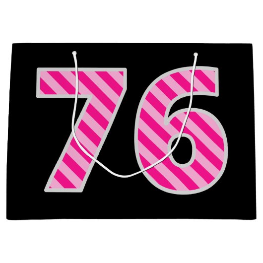 Fun Pink Striped "76"; Happy 76th Birthday; naam Groot Cadeauzakje (Voorkant)