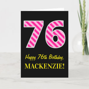 Fun Pink Striped "76"; Happy 76th Birthday; naam Kaart