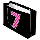 Fun Pink Striped "7"; Happy 7th Birthday; naam Groot Cadeauzakje (Voorkant Gekanteld)