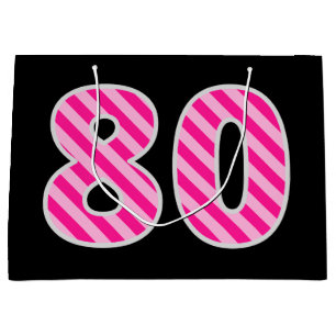 Fun Pink Striped "80"; Happy 80th Birthday; naam Groot Cadeauzakje