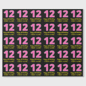 Fun Pink Stripes "12"; Happy 12th Birthday; naam Cadeaupapier (Vlak)
