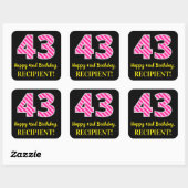 Fun Pink Stripes “43”: Happy 43rd Birthday + Name Vierkante Sticker (Vel)