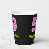 Fun Pink Stripes "50": Happy 50th Birthday + Name Papieren Bekers (Links)