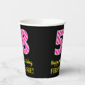 Fun Pink Stripes "58": Happy 58th Birthday + Name Papieren Bekers (Links)