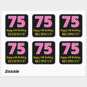 Fun Pink Stripes "75": Happy 75th Birthday + Name Vierkante Sticker (Vel)