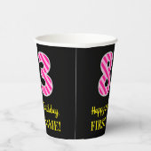 Fun Pink Stripes "83": Happy 83rd Birthday + Name Papieren Bekers (Rechts)