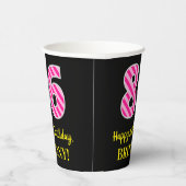 Fun Pink Stripes "86": Happy 86th Birthday + Name Papieren Bekers (Rechts)