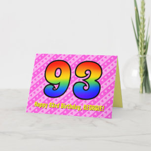 Fun Pink Stripes, Hearts, Rainbow # 93rd Birthday Kaart