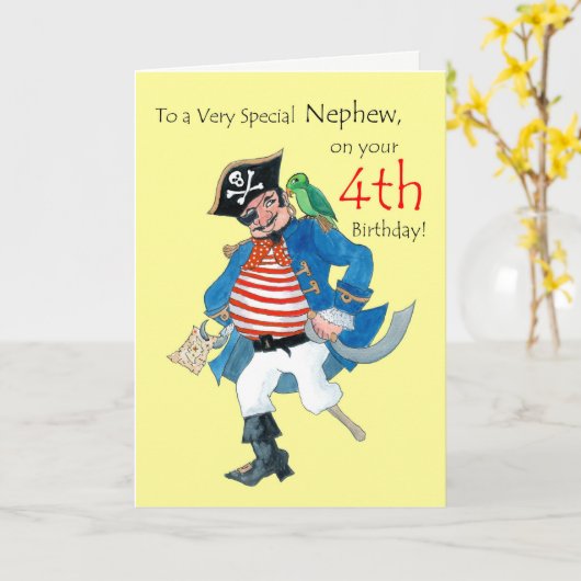 Fun Pirate 4e carte d'anniversaire pour Nephew sur (Fleur jaune)