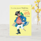 Fun Pirate 4th Birthday Card voor Nephew op geel Kaart (Gele Bloem)
