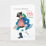 Fun Pirate 9e Anniversaire Carte pour Grandson<br><div class="desc">Un 9 Anniversaire Carte pour un petit-fils très spécial,  avec un pirate joyeux et son perroquet,  d'une aquarelle de Judy Adamson. Vous pouvez modifier le texte intérieur si vous le souhaitez.</div>