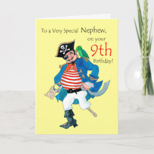 Fun Pirate 9th Birthday Kaart voor neef op geel