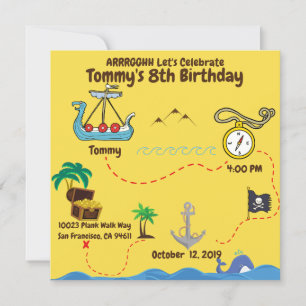 Fun Pirate Party Yellow Blue Treasure Map