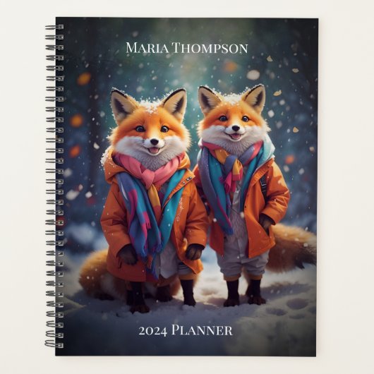 Fun Planner De Texte Personnalisé Fun Foxes Vêtus (Devant)