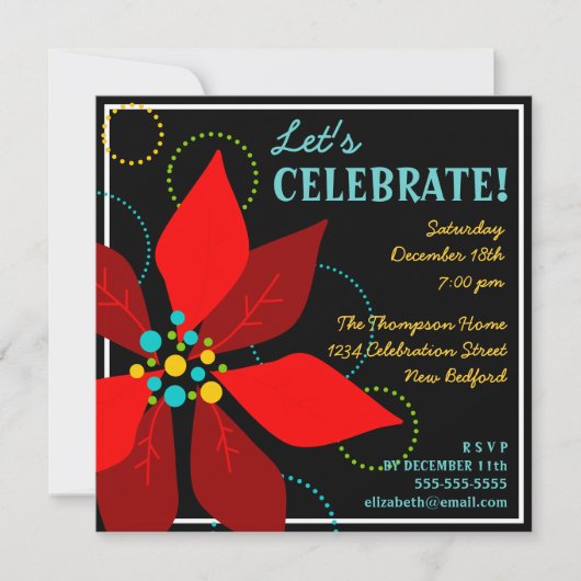 Fun Poinsettia Retro Holiday Party Invitation (Devant)